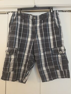 Helix Black, Gray and Blue Plaid Cargo Shorts - Men's